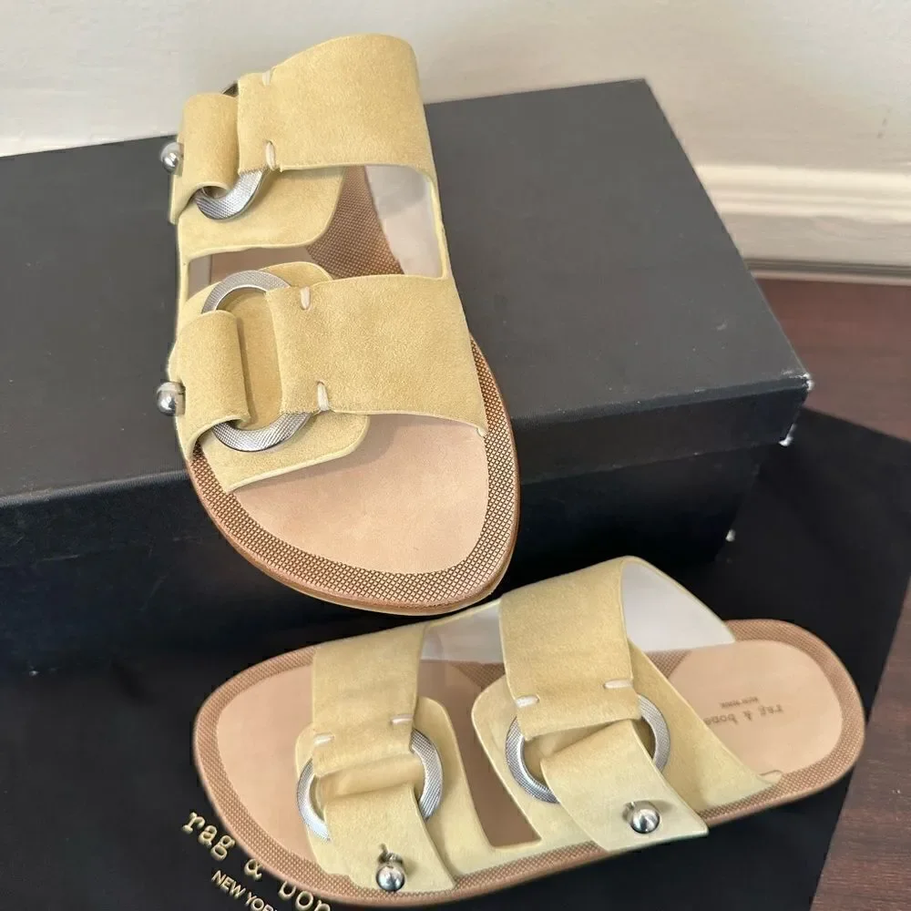 Rag&Bone Women’s strappy suede Leather upper/lining slide sandal Size 6 NIB